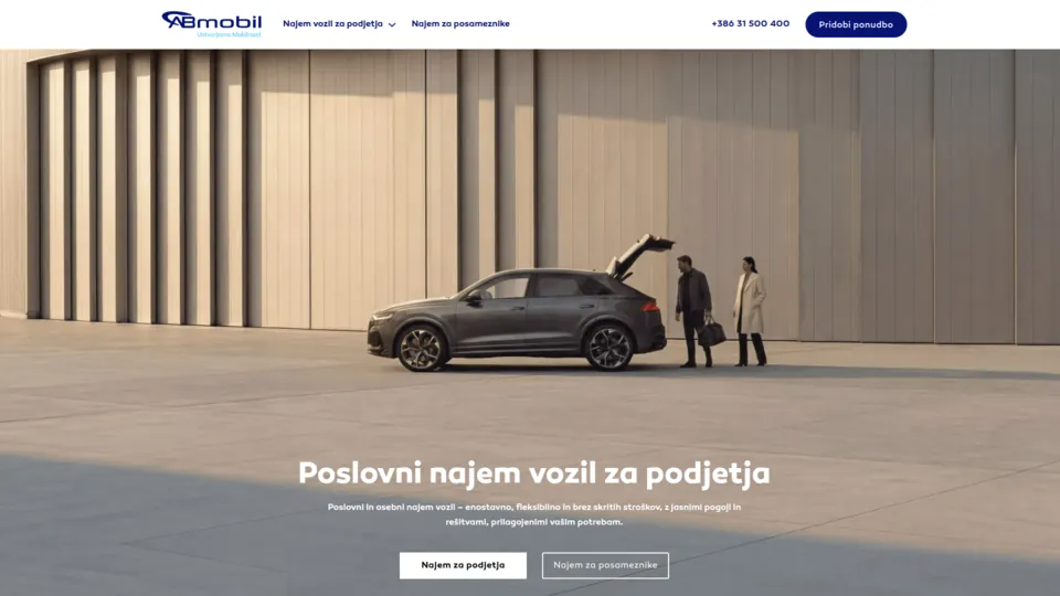 abmobil.si, domača stran s poslovnim najemom vozil