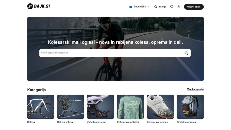 bajk.si, domača stran oglasnika za kolesa